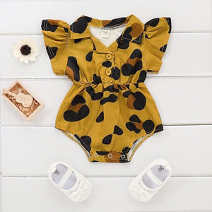 Baby Girl Leopard Ruffle Sleeve Button Romper