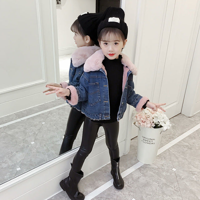 Girls Fur Denim Coats