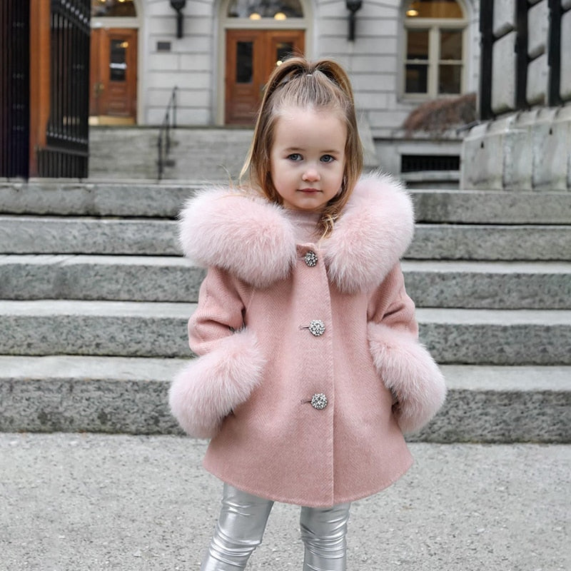 Girls Woolen Fur Coat