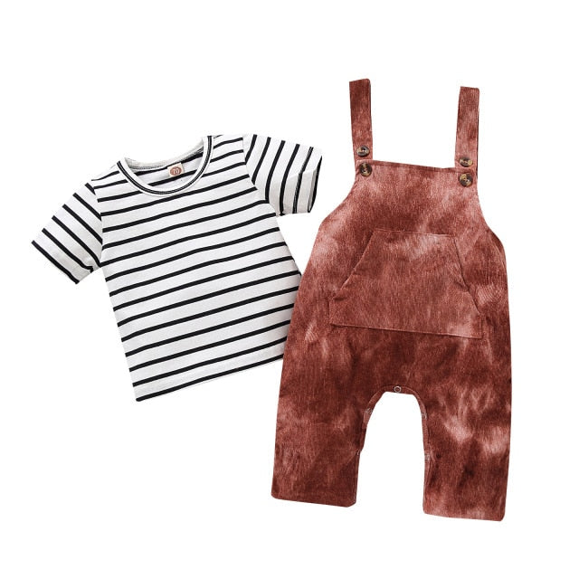 Boys Leisure Striped T-shirt + Bib Boys 2pcs