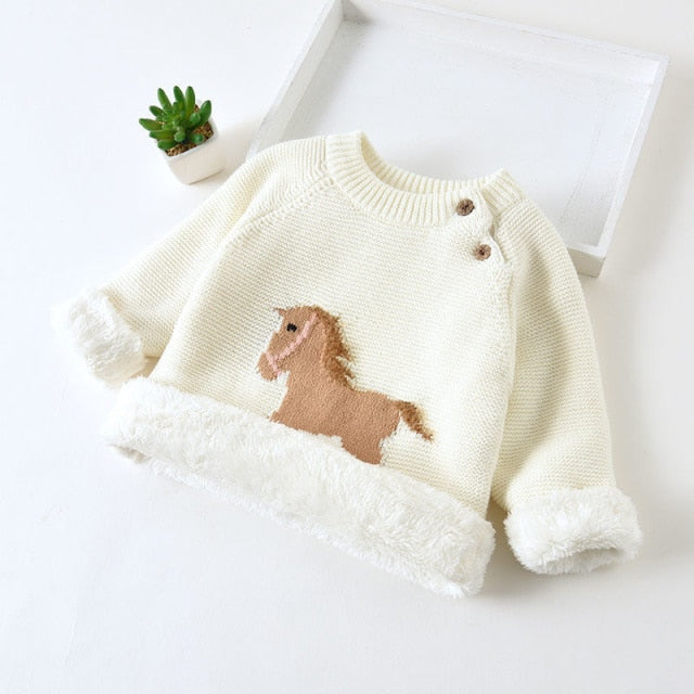 Unisex Fleece Cartoon Horse Knitted Sweater