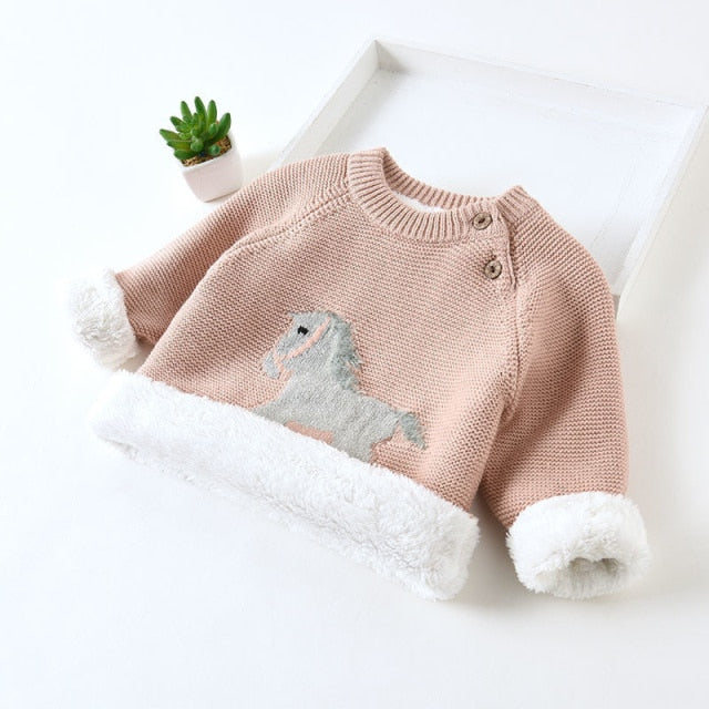 Unisex Fleece Cartoon Horse Knitted Sweater